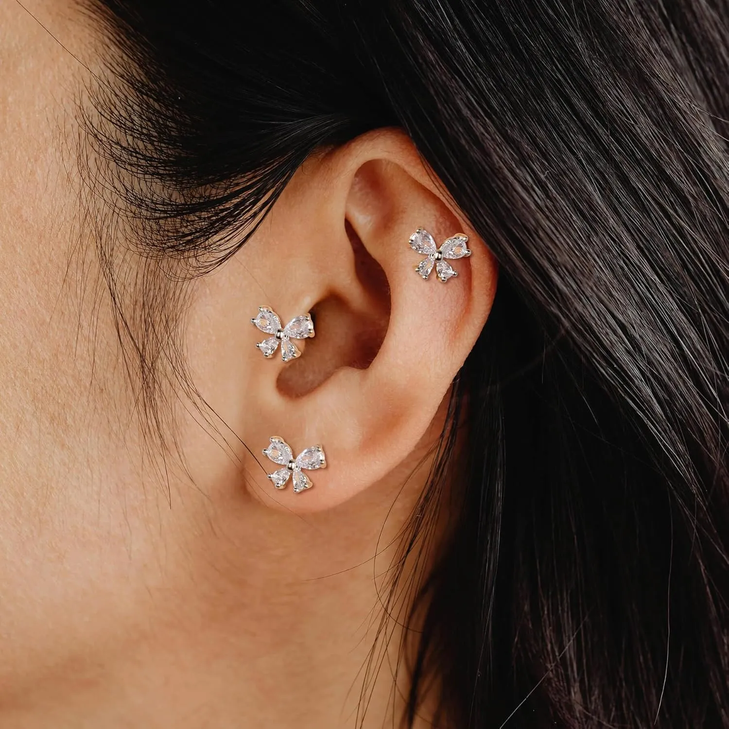 Lantine Cz Threadless Flat Back Stud Earrings Implant Grade Titanium Push in Nose Rings Studs Lip Labret Medusa Monroe Helix Daith Cartilage Tragus Lobe Piercing Jewelry