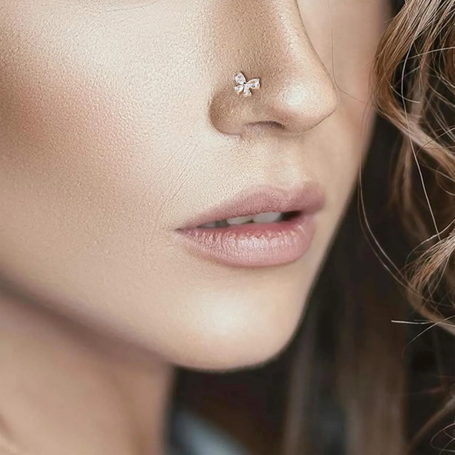 Lantine Cz Threadless Flat Back Stud Earrings Implant Grade Titanium Push in Nose Rings Studs Lip Labret Medusa Monroe Helix Daith Cartilage Tragus Lobe Piercing Jewelry