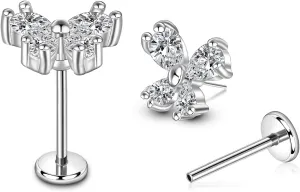 Lantine Cz Threadless Flat Back Stud Earrings Implant Grade Titanium Push in Nose Rings Studs Lip Labret Medusa Monroe Helix Daith Cartilage Tragus Lobe Piercing Jewelry