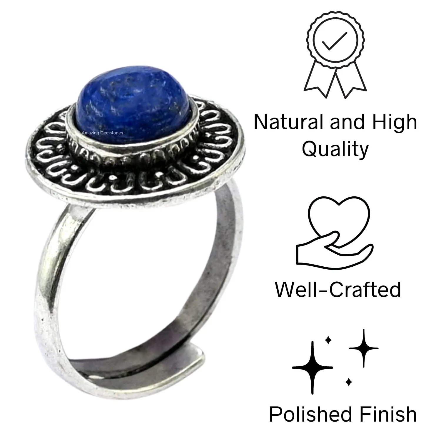 Lapis Lazuli Rings for Women and Teen Girls - Silver Lapis Lazuli Crystal Ring Birthstone Jewelry - Healing Crystal Gifts for Her, Mothers Day, Christmas - Anillos Para Mujer (S1)
