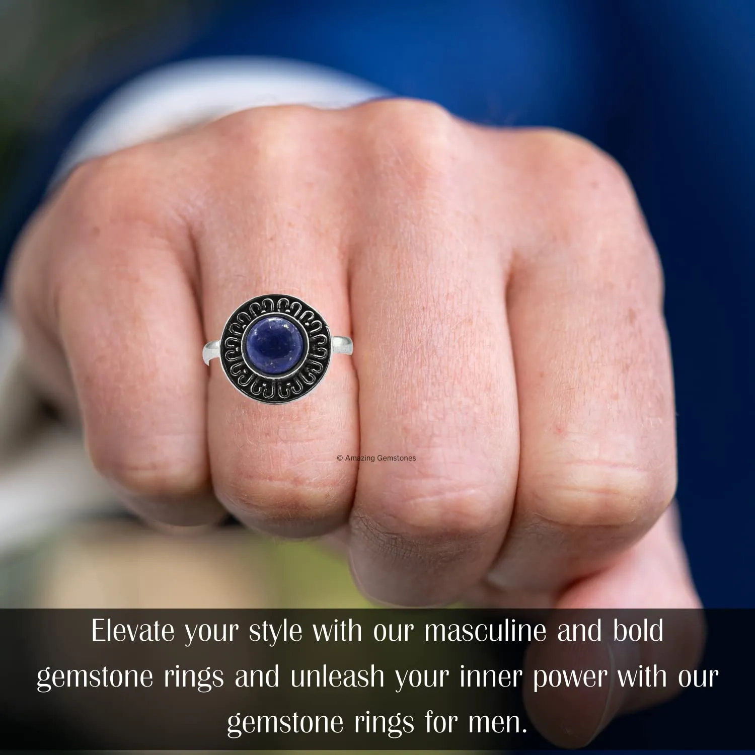 Lapis Lazuli Rings for Women and Teen Girls - Silver Lapis Lazuli Crystal Ring Birthstone Jewelry - Healing Crystal Gifts for Her, Mothers Day, Christmas - Anillos Para Mujer (S1)