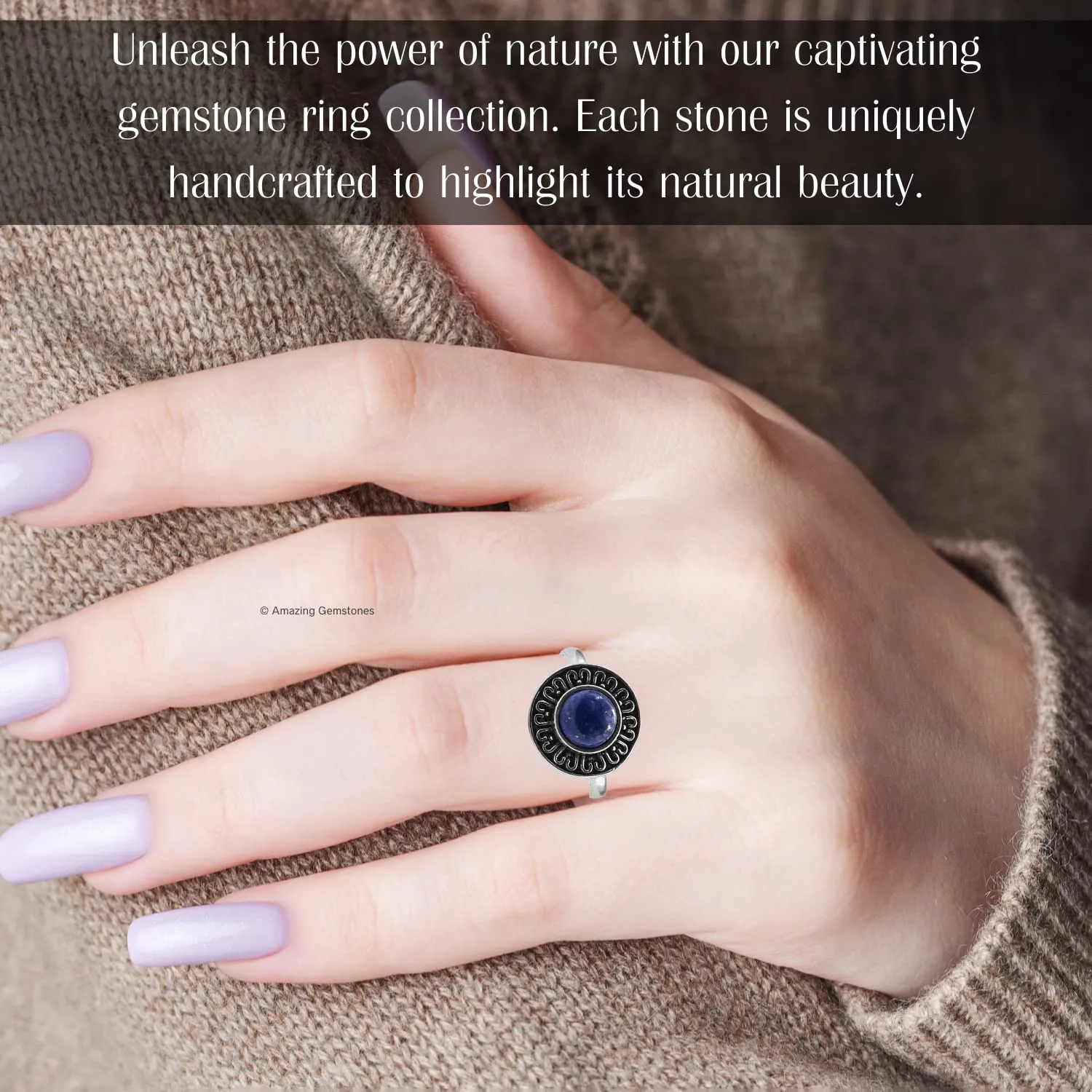 Lapis Lazuli Rings for Women and Teen Girls - Silver Lapis Lazuli Crystal Ring Birthstone Jewelry - Healing Crystal Gifts for Her, Mothers Day, Christmas - Anillos Para Mujer (S1)