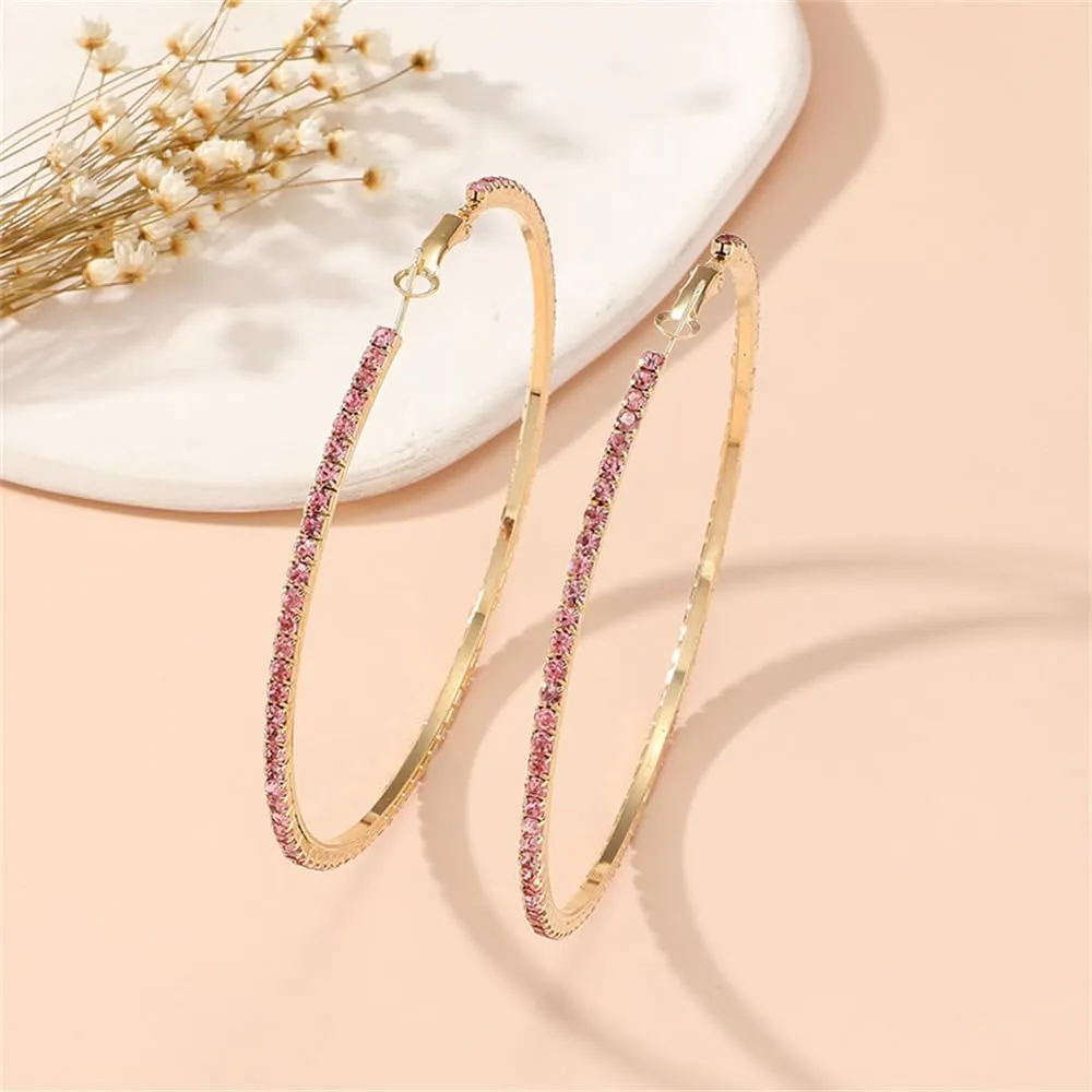 Large Rhinestone Hoop Earrings for Women Girls Hypoallergenic Extra Big 80mm Huggie CZ Hoops Dangle Drop Earring Fashion Chic Party Jewelry Gifts 3 inch