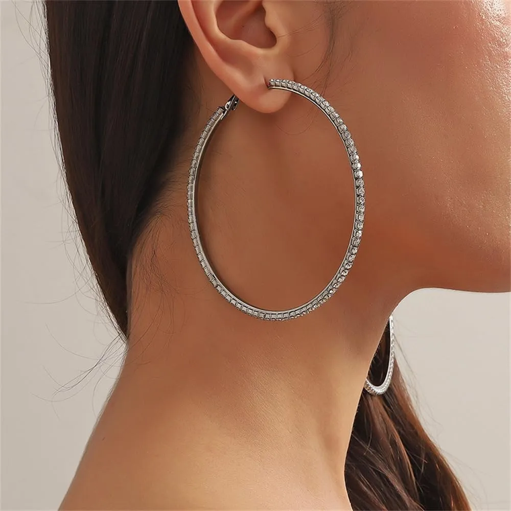 Large Rhinestone Hoop Earrings for Women Girls Hypoallergenic Extra Big 80mm Huggie CZ Hoops Dangle Drop Earring Fashion Chic Party Jewelry Gifts 3 inch
