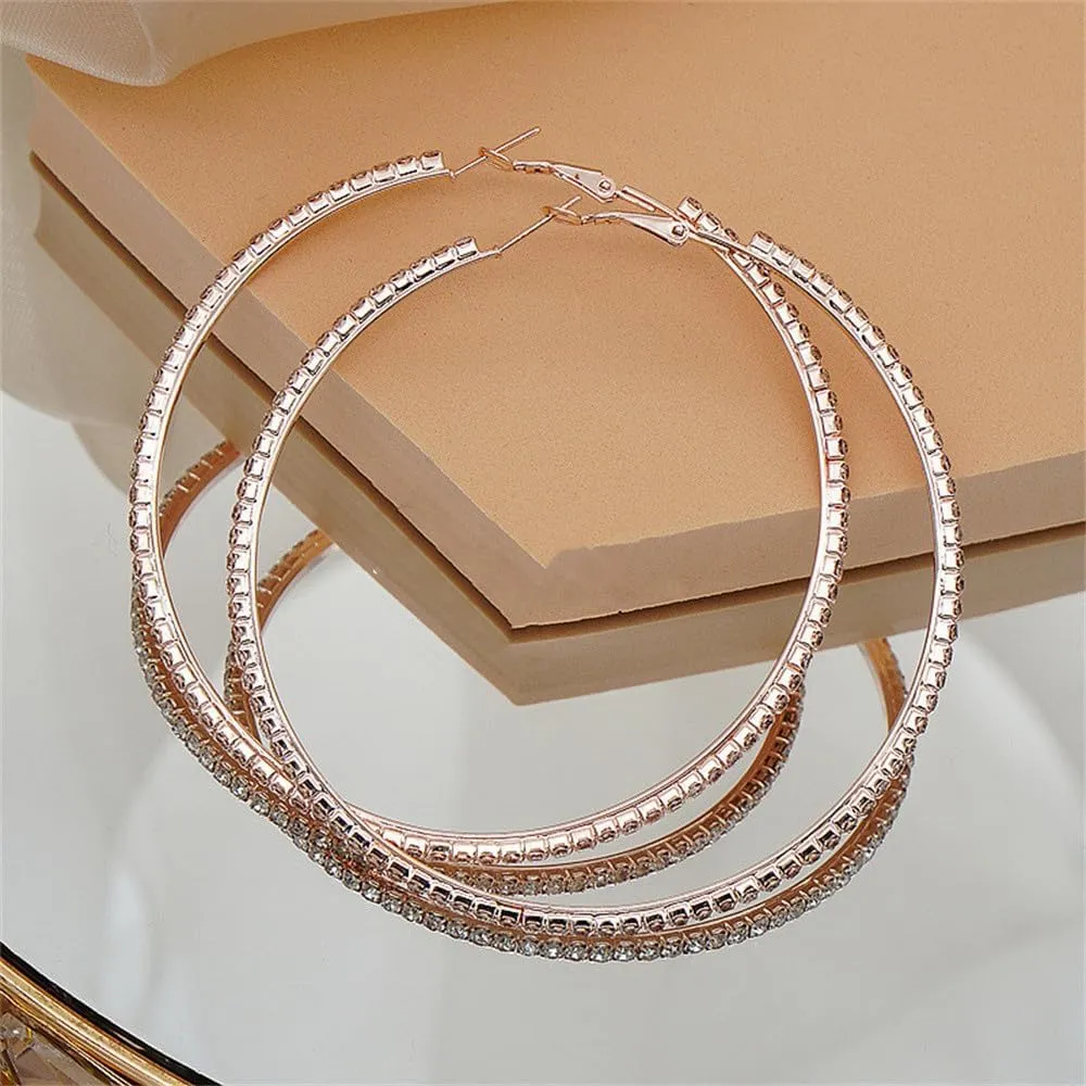 Large Rhinestone Hoop Earrings for Women Girls Hypoallergenic Extra Big 80mm Huggie CZ Hoops Dangle Drop Earring Fashion Chic Party Jewelry Gifts 3 inch