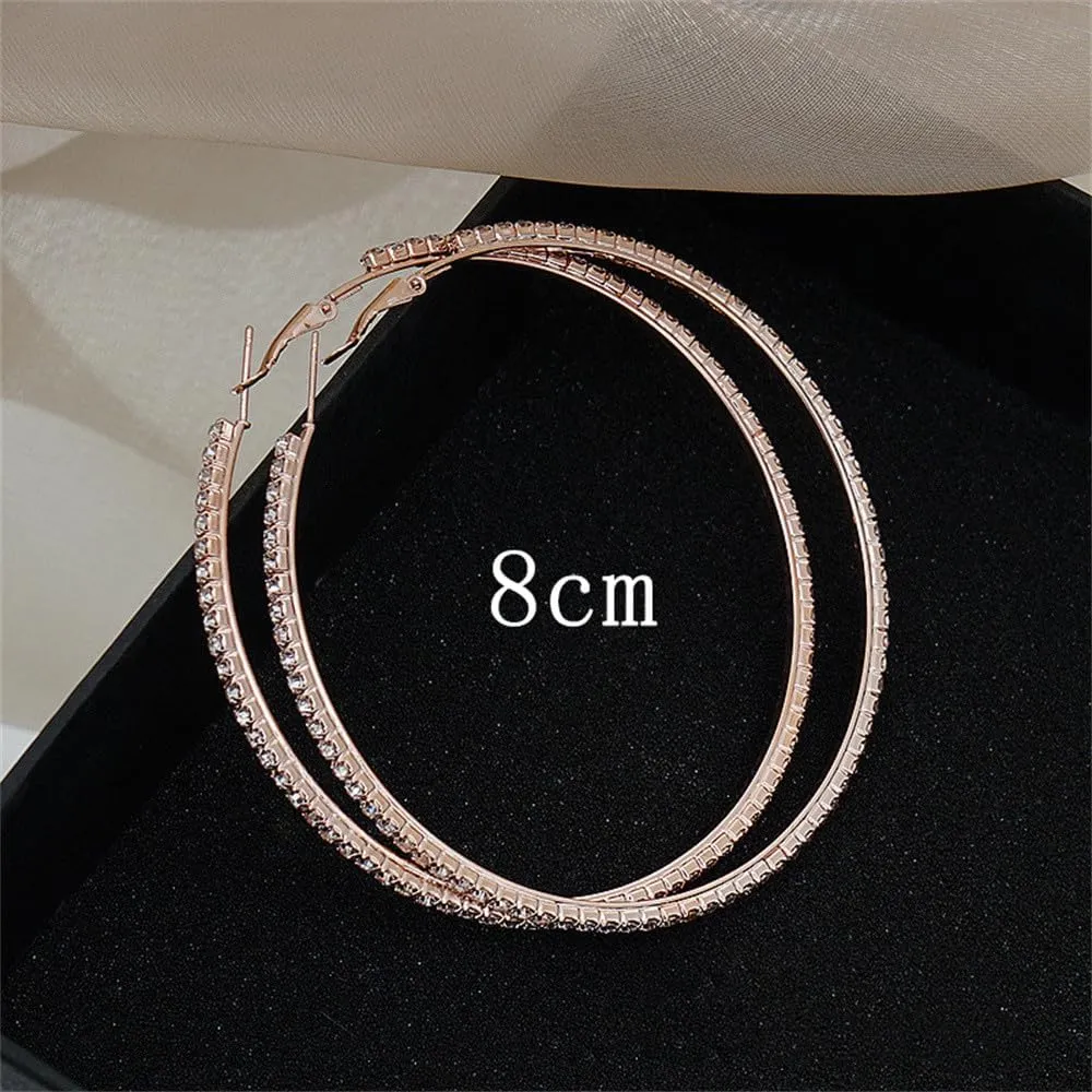 Large Rhinestone Hoop Earrings for Women Girls Hypoallergenic Extra Big 80mm Huggie CZ Hoops Dangle Drop Earring Fashion Chic Party Jewelry Gifts 3 inch