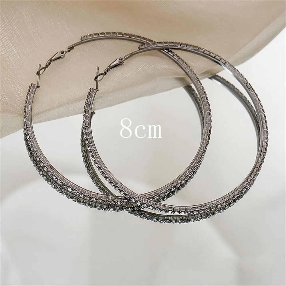 Large Rhinestone Hoop Earrings for Women Girls Hypoallergenic Extra Big 80mm Huggie CZ Hoops Dangle Drop Earring Fashion Chic Party Jewelry Gifts 3 inch