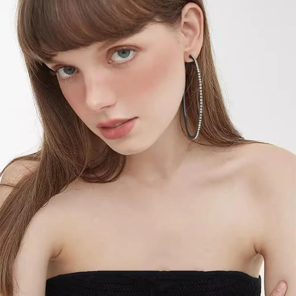 Large Rhinestone Hoop Earrings for Women Girls Hypoallergenic Extra Big 80mm Huggie CZ Hoops Dangle Drop Earring Fashion Chic Party Jewelry Gifts 3 inch