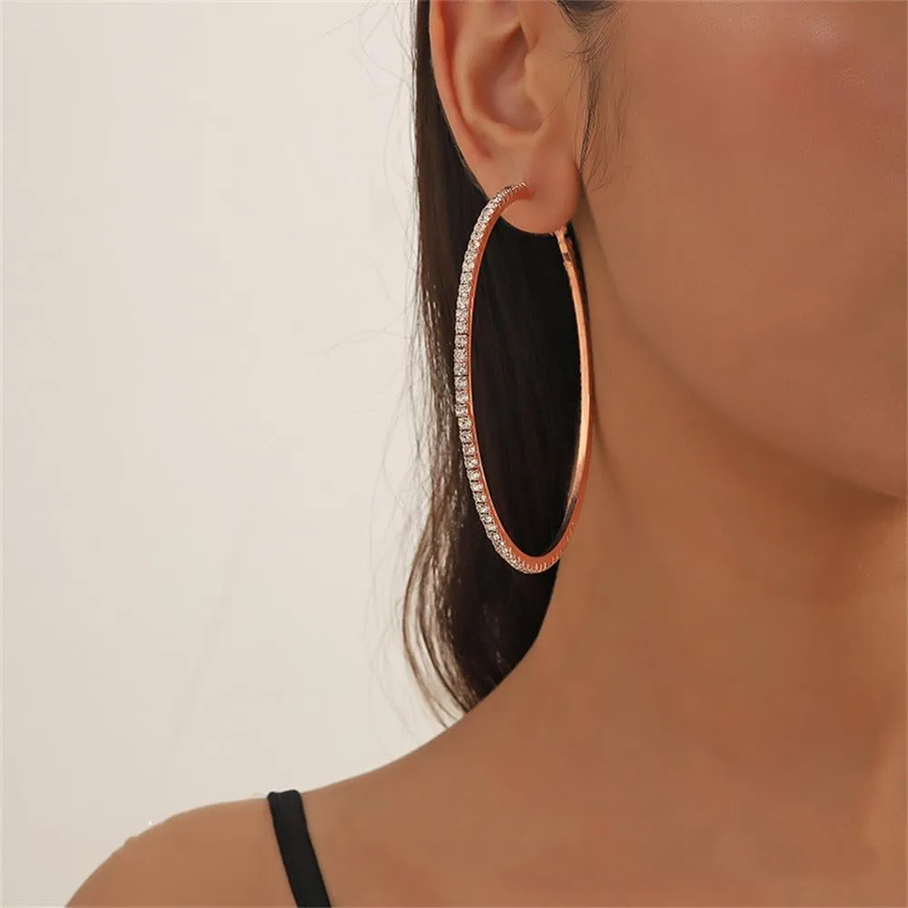 Large Rhinestone Hoop Earrings for Women Girls Hypoallergenic Extra Big 80mm Huggie CZ Hoops Dangle Drop Earring Fashion Chic Party Jewelry Gifts 3 inch