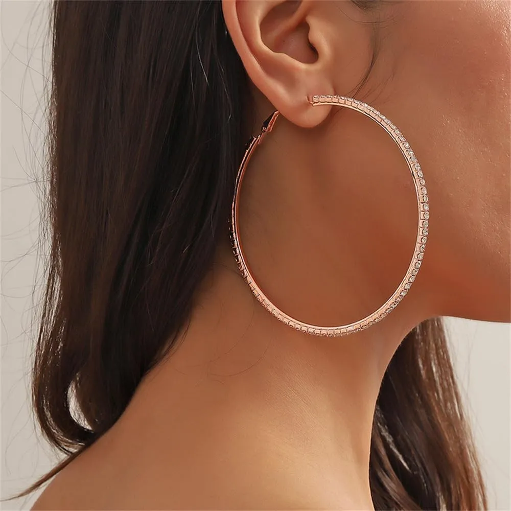 Large Rhinestone Hoop Earrings for Women Girls Hypoallergenic Extra Big 80mm Huggie CZ Hoops Dangle Drop Earring Fashion Chic Party Jewelry Gifts 3 inch