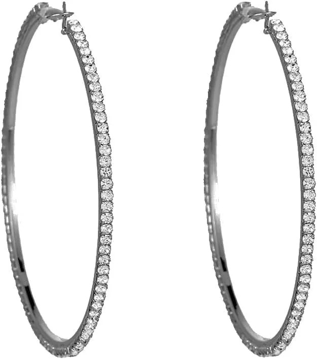 Large Rhinestone Hoop Earrings for Women Girls Hypoallergenic Extra Big 80mm Huggie CZ Hoops Dangle Drop Earring Fashion Chic Party Jewelry Gifts 3 inch