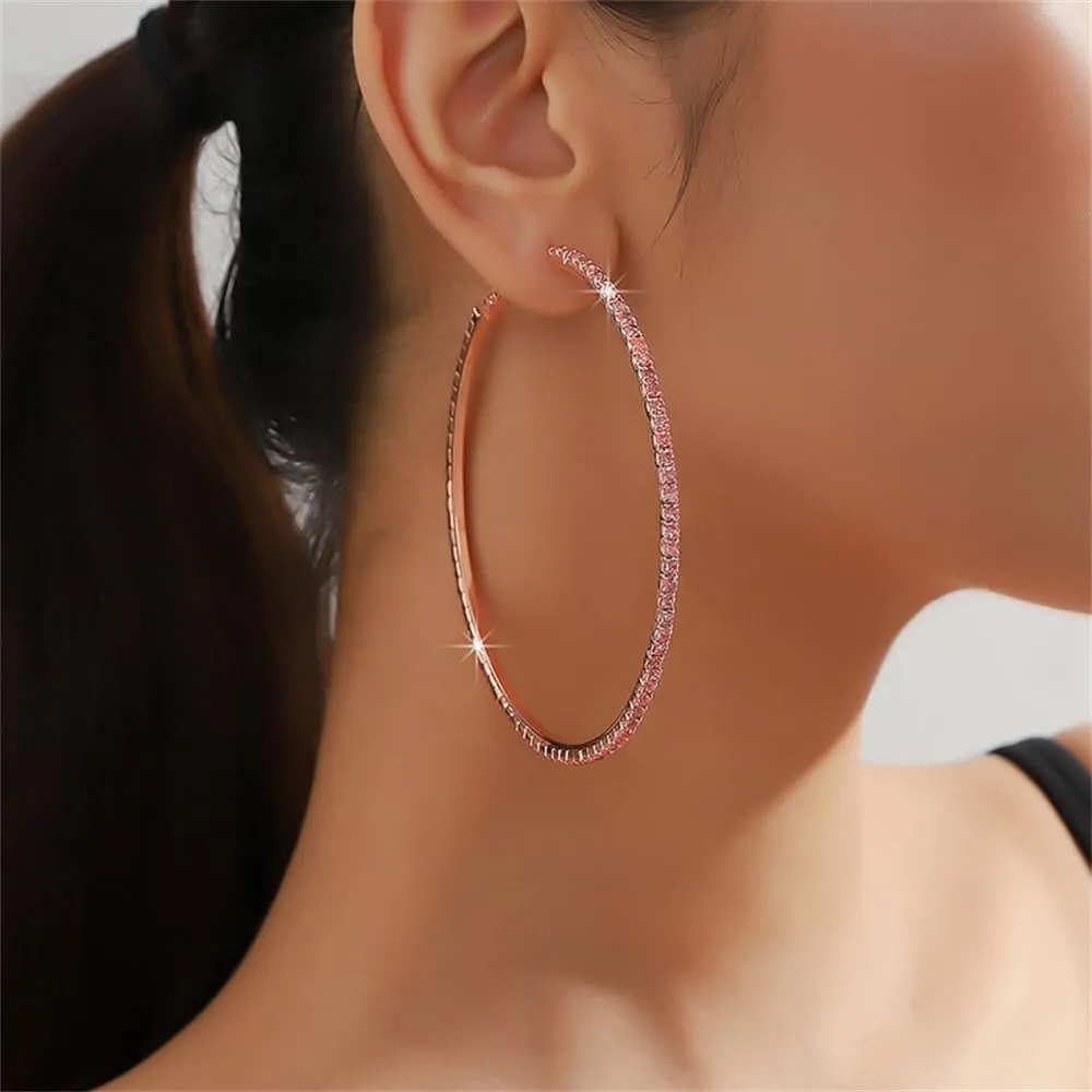 Large Rhinestone Hoop Earrings for Women Girls Hypoallergenic Extra Big 80mm Huggie CZ Hoops Dangle Drop Earring Fashion Chic Party Jewelry Gifts 3 inch