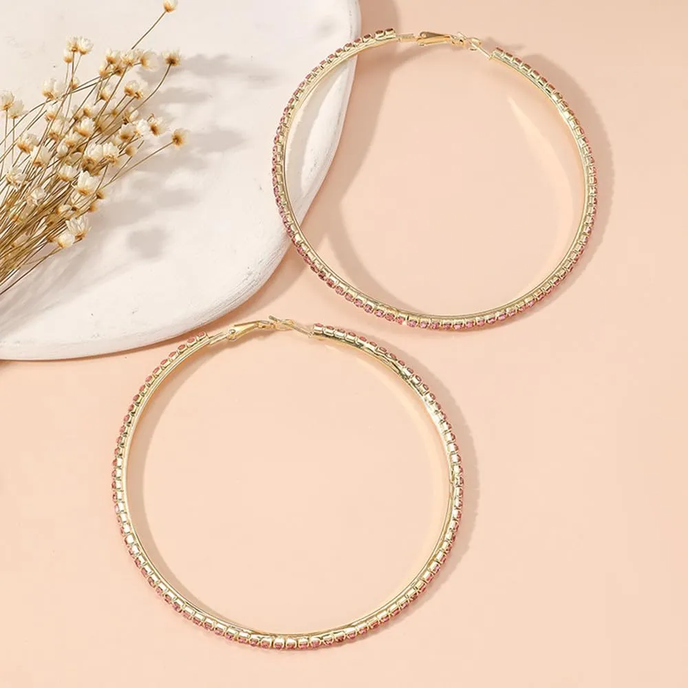 Large Rhinestone Hoop Earrings for Women Girls Hypoallergenic Extra Big 80mm Huggie CZ Hoops Dangle Drop Earring Fashion Chic Party Jewelry Gifts 3 inch
