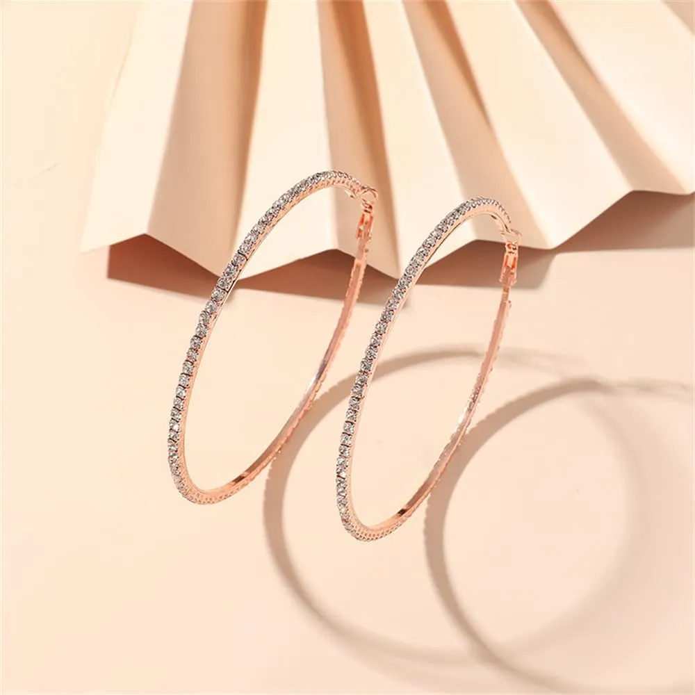 Large Rhinestone Hoop Earrings for Women Girls Hypoallergenic Extra Big 80mm Huggie CZ Hoops Dangle Drop Earring Fashion Chic Party Jewelry Gifts 3 inch