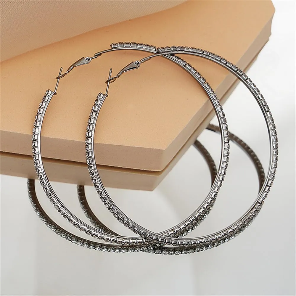 Large Rhinestone Hoop Earrings for Women Girls Hypoallergenic Extra Big 80mm Huggie CZ Hoops Dangle Drop Earring Fashion Chic Party Jewelry Gifts 3 inch
