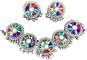 Latest Stylish Traditional Laakh Oxidised Silver Necklace Jewellery Set for Women