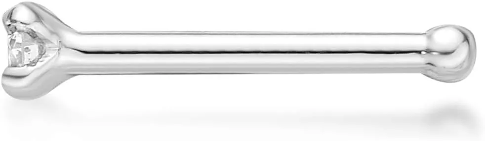 Lavari Jewelers 0.01 to 0.07 Carat Diamond Straight Bone Nose Stud for Women or Men - 14k White or Yellow Gold Nose Ring for Her - 22 Gauge Unisex Hypoallergenic Nostril Jewelry - 22G Body Piercing
