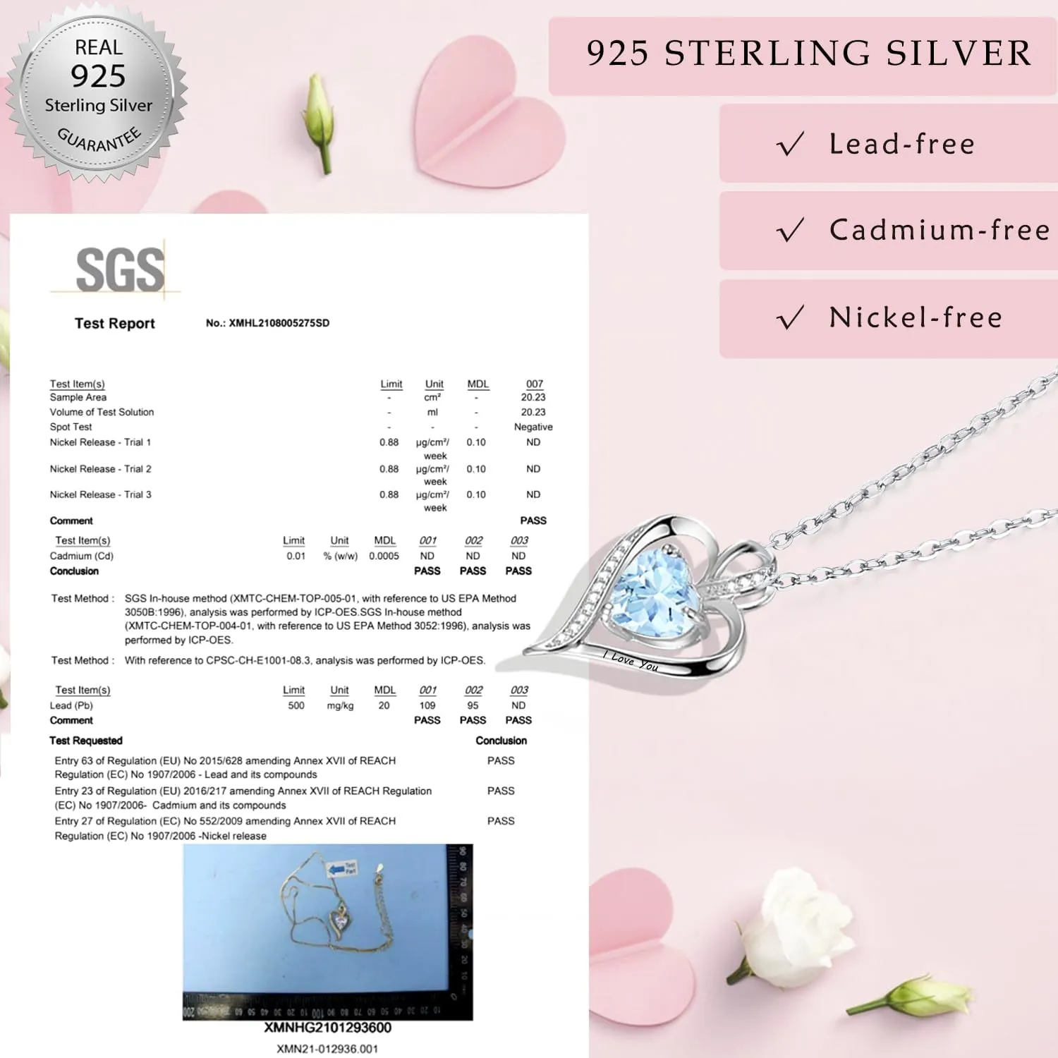 LAVUMO Heart Necklace for Women - I Love You 925 Sterling Silver Heart Birthstone Necklace, Jewelry Gift Box Set, Anniversary Birthday Gifts for Wife Mom Girlfriend Her