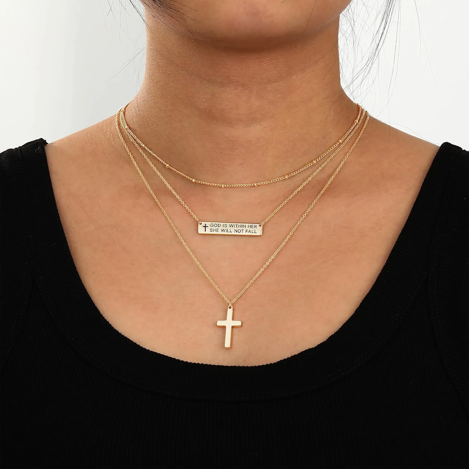 Layered Cross Bible Verse Necklaces, 14K Gold Plated Christian Religious Confirmation Inspirational Jewelry Gifts