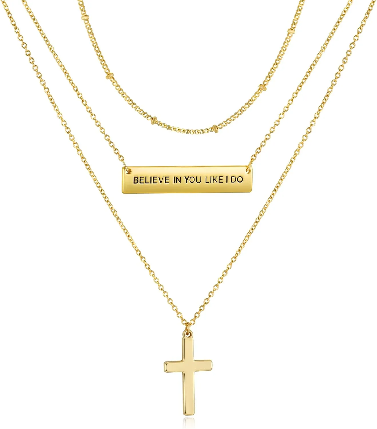 Layered Cross Bible Verse Necklaces, 14K Gold Plated Christian Religious Confirmation Inspirational Jewelry Gifts