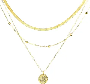 Layered Gold Necklaces for Women,Stackable Dainty 14K Gold Plated Trendy Chain Pendant Necklace,Simple Gold Jewelry Set Gifts for Women (C2) (C1)