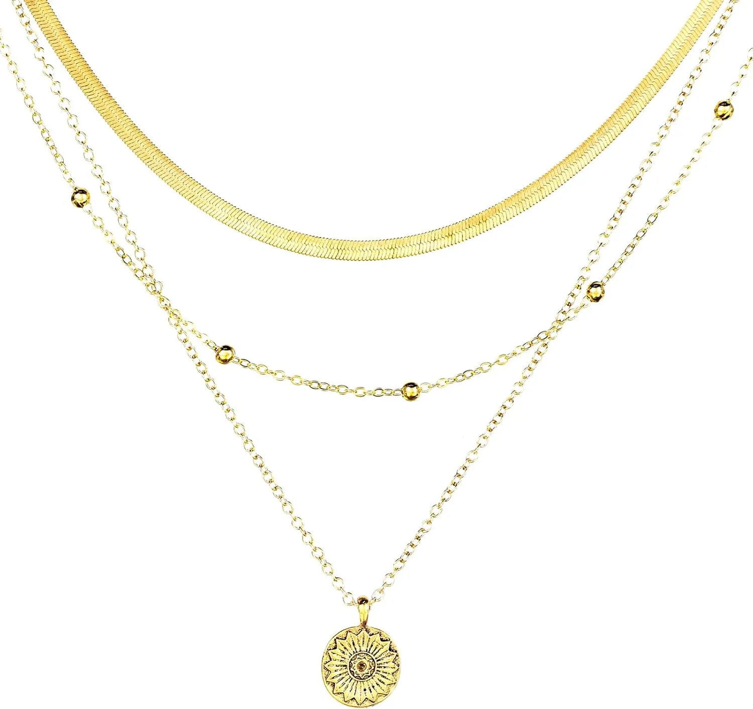 Layered Gold Necklaces for Women,Stackable Dainty 14K Gold Plated Trendy Chain Pendant Necklace,Simple Gold Jewelry Set Gifts for Women (C2) (C1)