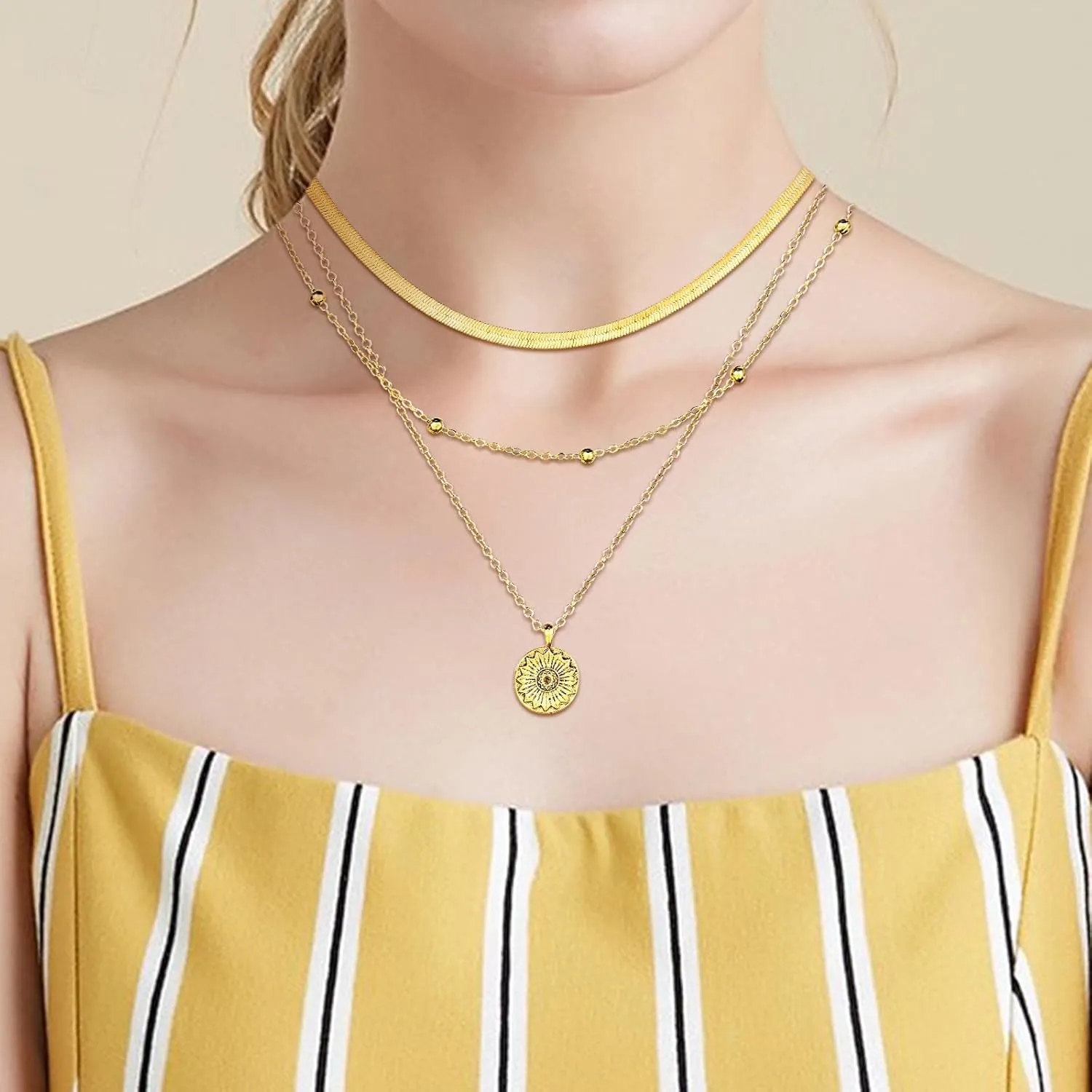 Layered Gold Necklaces for Women,Stackable Dainty 14K Gold Plated Trendy Chain Pendant Necklace,Simple Gold Jewelry Set Gifts for Women (C2) (C1)