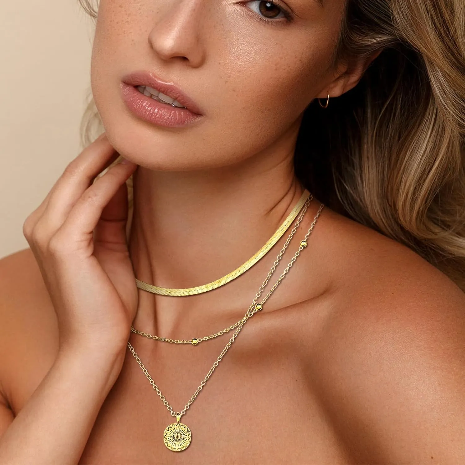 Layered Gold Necklaces for Women,Stackable Dainty 14K Gold Plated Trendy Chain Pendant Necklace,Simple Gold Jewelry Set Gifts for Women (C2) (C1)