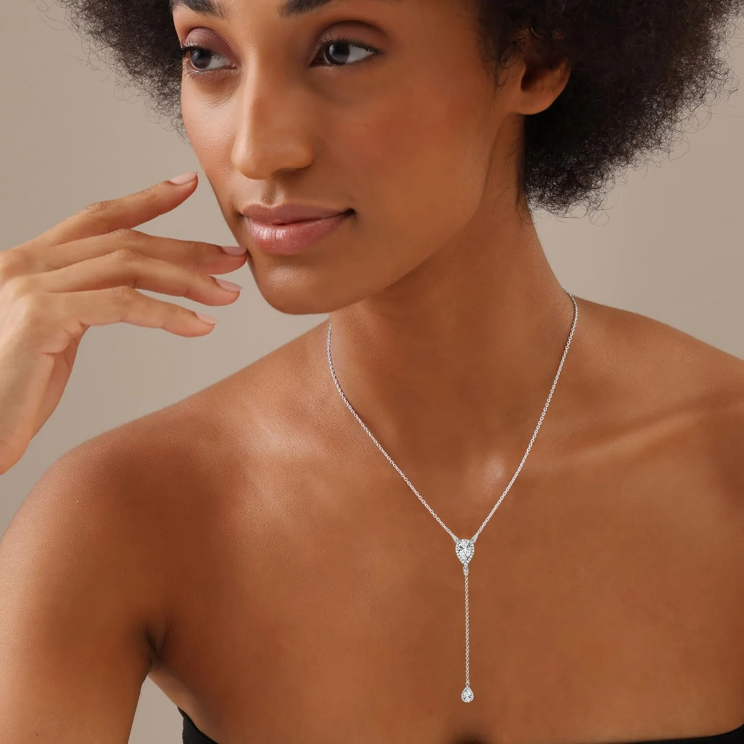 LeCalla 925 Sterling Silver CZ Necklace for Women Jewelry Lightweight Adjustable Lariat Zirconia Choker Y Chain Necklace