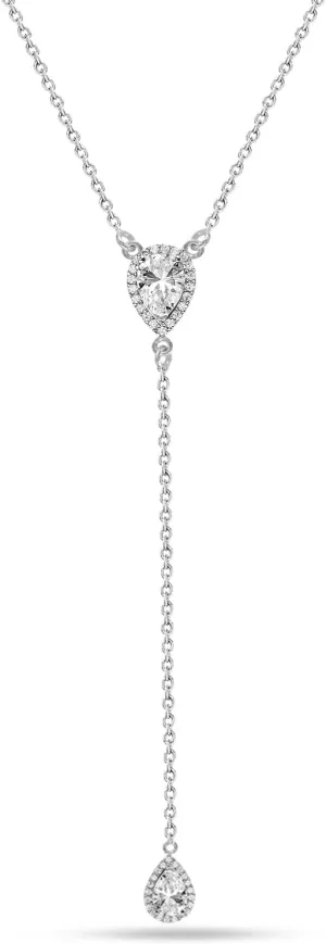 LeCalla 925 Sterling Silver CZ Necklace for Women Jewelry Lightweight Adjustable Lariat Zirconia Choker Y Chain Necklace