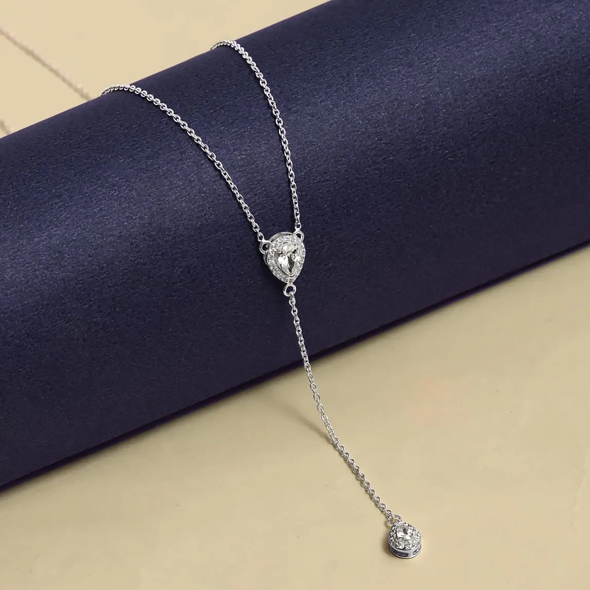 LeCalla 925 Sterling Silver CZ Necklace for Women Jewelry Lightweight Adjustable Lariat Zirconia Choker Y Chain Necklace