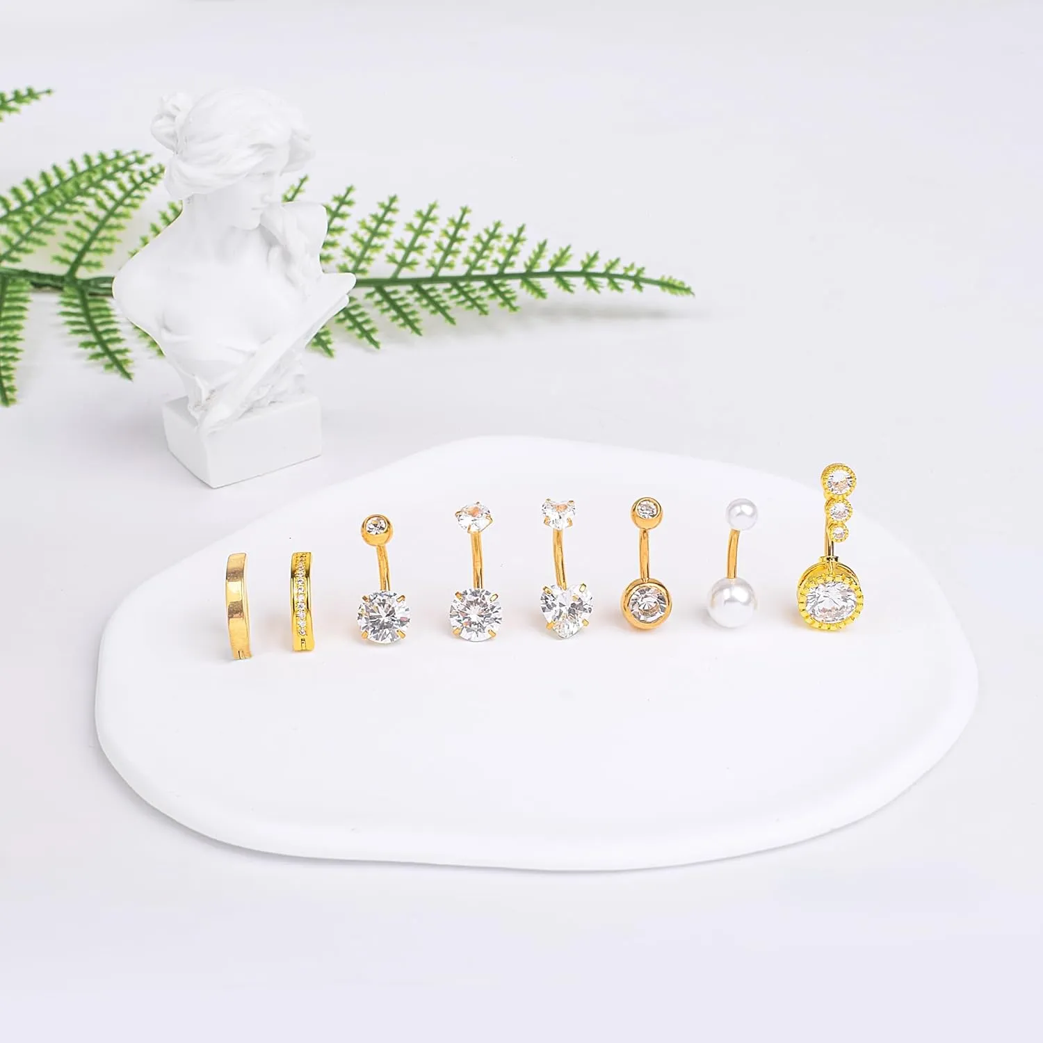 LEE&RO Gold Belly Button Ring for Women - Surgical Steel Navel Piercing Jewelry 14G