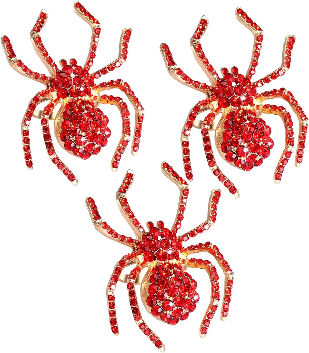 LENOOCLE Halloween Spider Rings Goth Adjustable Rhinestone Beaded Spider Ring Halloween Party Favors for Women Men Size 6 7 8