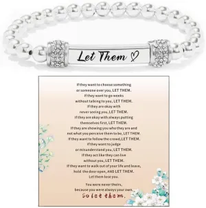 Let Them Dainty Diamond Beaded Stretch Bracelet,Self Worth Motivational Stainless Steel Engraving Bracelets Crystal Energy Chain Bracelet Friendship Bracelets Jewelry for Best Friend Women Men