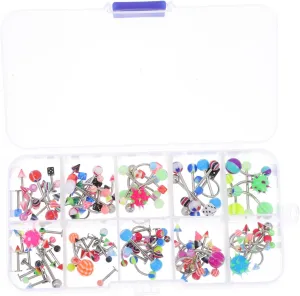 LIFKOME 110pcs Tongue Studs Body Jewelry Steel Tongue Rings for Women Men Random Style