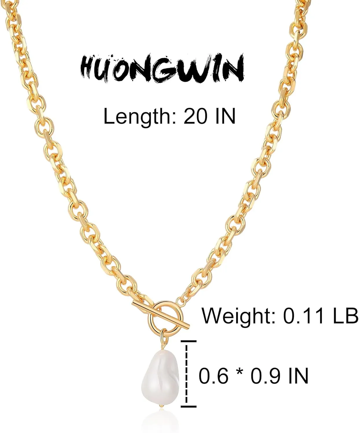 Link Chain Toggle Clasp Baroque Pearl Necklace for Women 14k Gold Plated Charm Pendant Chunky Necklaces For Women Trendy