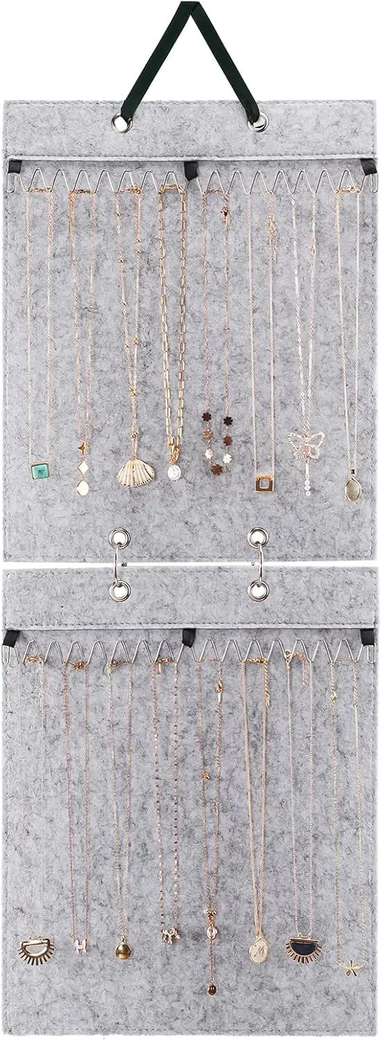 Lolalet Hanging Jewelry Organizer, Necklaces Wall Closet Door Storage, Accessories Jewelry Display for Women Girls -Grey