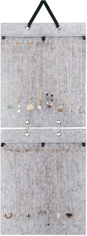 Lolalet Hanging Jewelry Organizer, Necklaces Wall Closet Door Storage, Accessories Jewelry Display for Women Girls -Grey