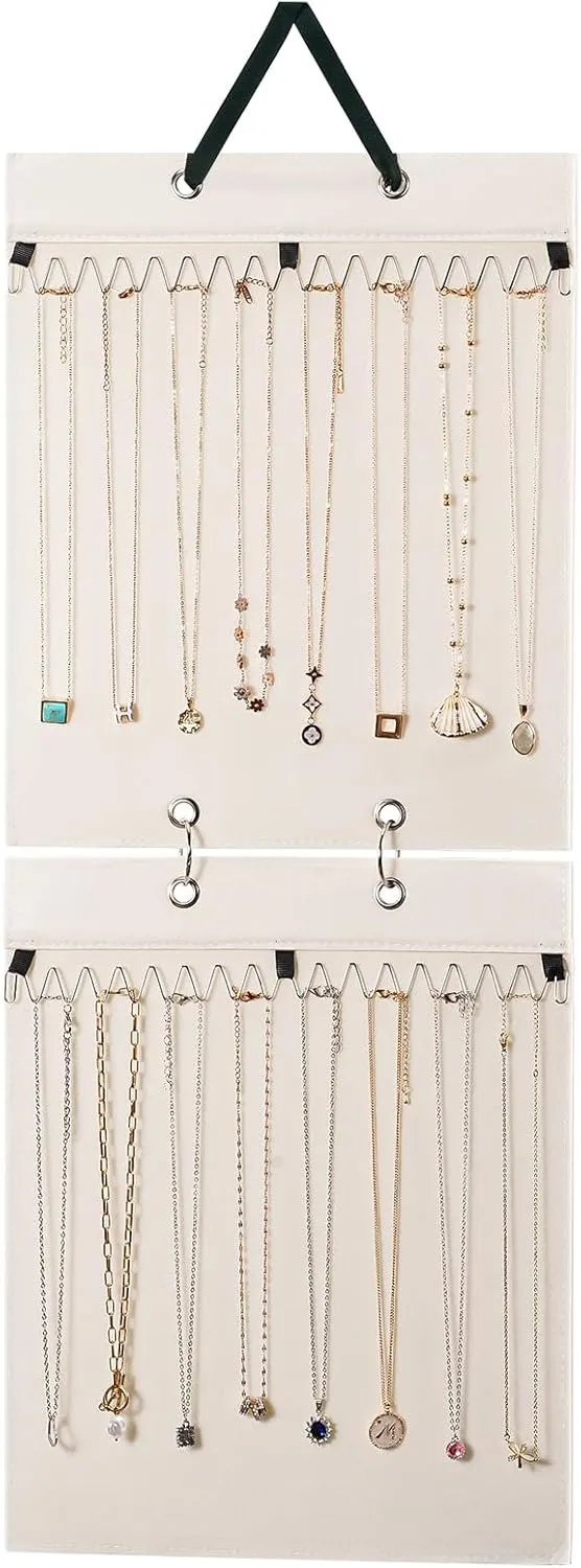 Lolalet Hanging Necklace Holder Organizer, Felt Necklaces Storage Display for Wall Closet Door Women Girls -Beige