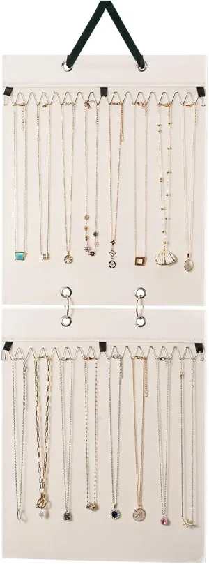 Lolalet Hanging Necklace Holder Organizer, Felt Necklaces Storage Display for Wall Closet Door Women Girls -Beige