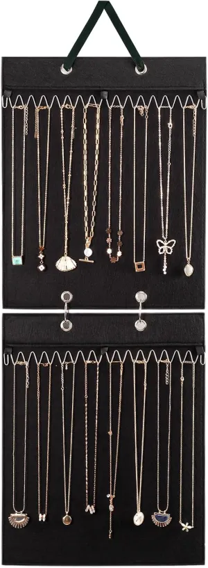 Lolalet Hanging Necklace Holder Organizer, Felt Necklaces Storage Display for Wall Closet Door Women Girls -Black