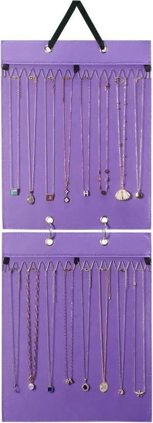 Lolalet Hanging Necklace Holder Organizer, Felt Necklaces Storage Display for Wall Closet Door Women Girls -Purple