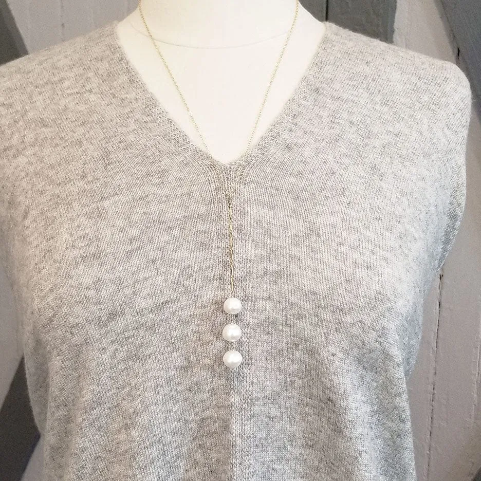 Long 3 Pearl Drop Necklace