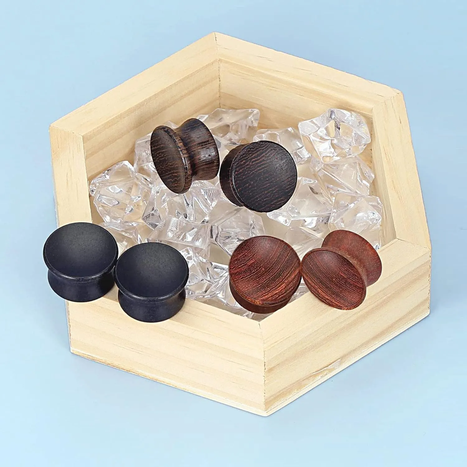 Longbeauty 12pcs Wood Ear Tunnels Plugs Black Brown Natural Organic Ear Gauges Stretchers Body Piercings 0g-5/8