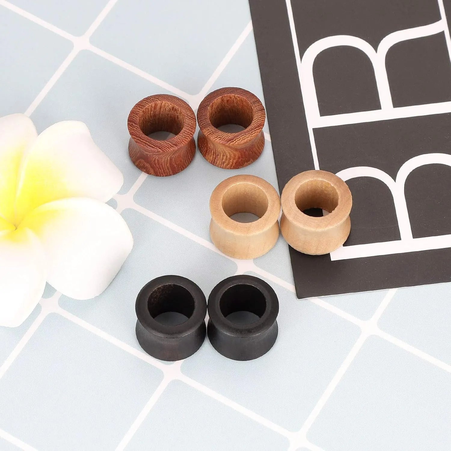 Longbeauty 12pcs Wood Ear Tunnels Plugs Black Brown Natural Organic Ear Gauges Stretchers Body Piercings 0g-5/8
