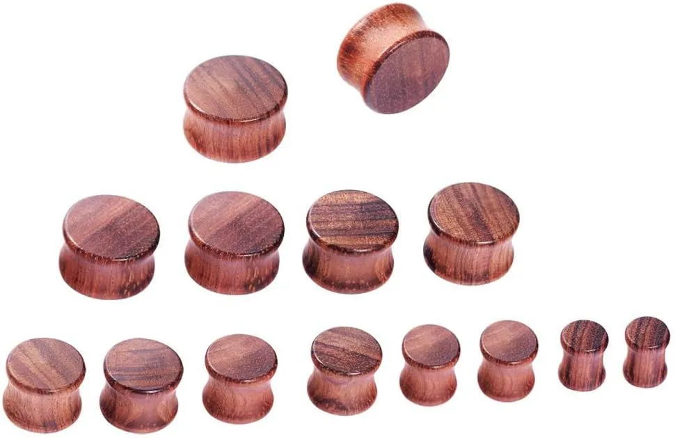 Longbeauty 1Pair/2Pair Vintage Brown Natural Wood Double Flared Ear Tunnels Expander Plugs Stretcher