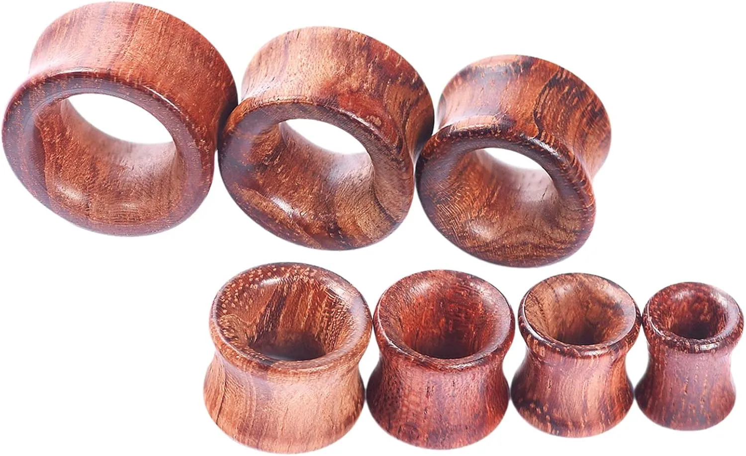 Longbeauty 1Pair/2Pair Vintage Brown Natural Wood Double Flared Ear Tunnels Expander Plugs Stretcher
