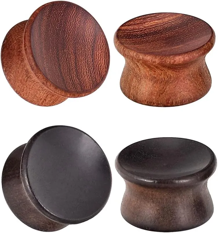 Longbeauty 2 Pairs Skull Style Wood Ear Gauges Double Flared Ear Tunnels and Plugs Stretchers for Women Men Body Piercings 0g-5/8