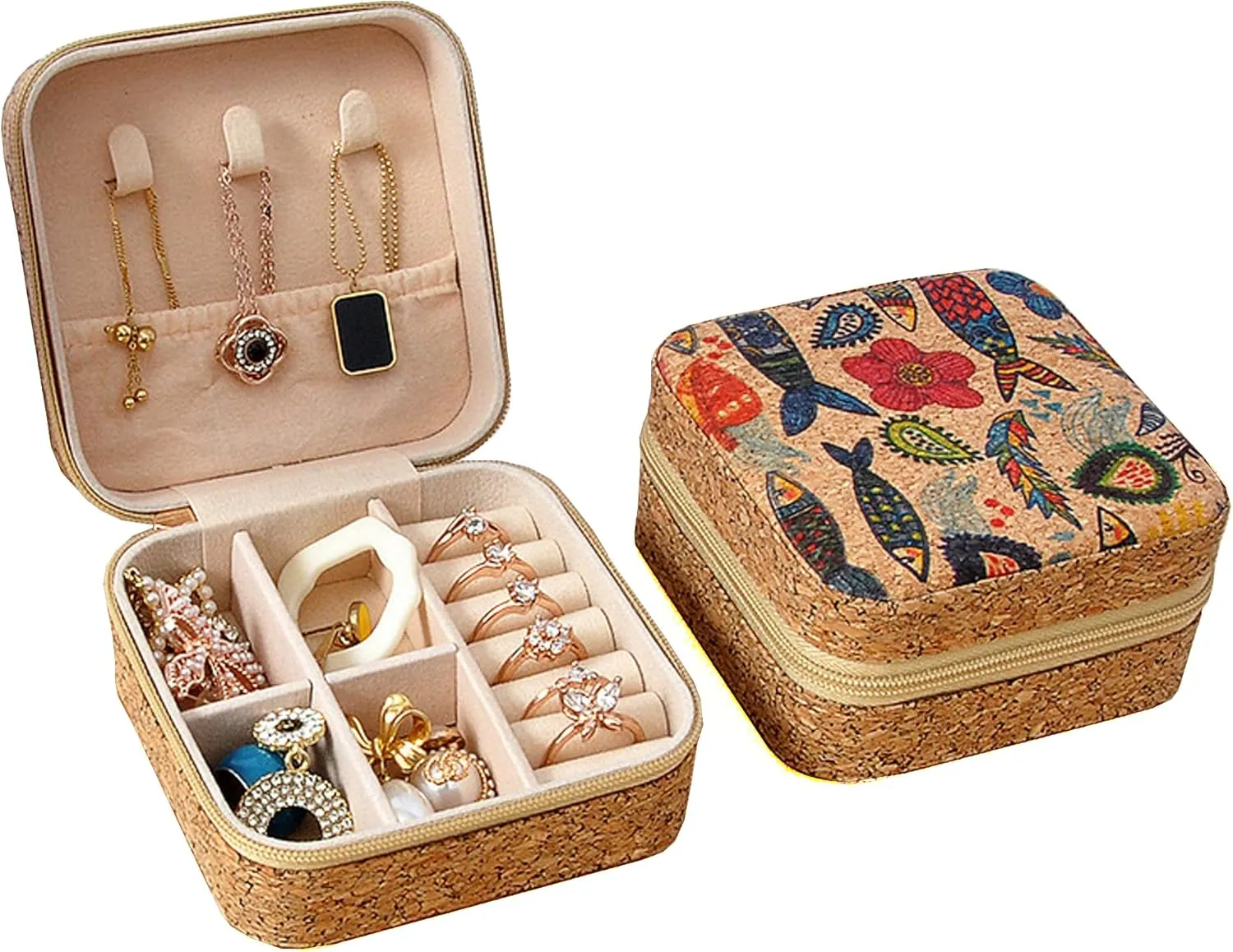 Longjet Small Travel Jewelry Organizer Box, Mini Jewellery Gift Case for Women to Organize Rings, Necklaces, Earrings (Fish)