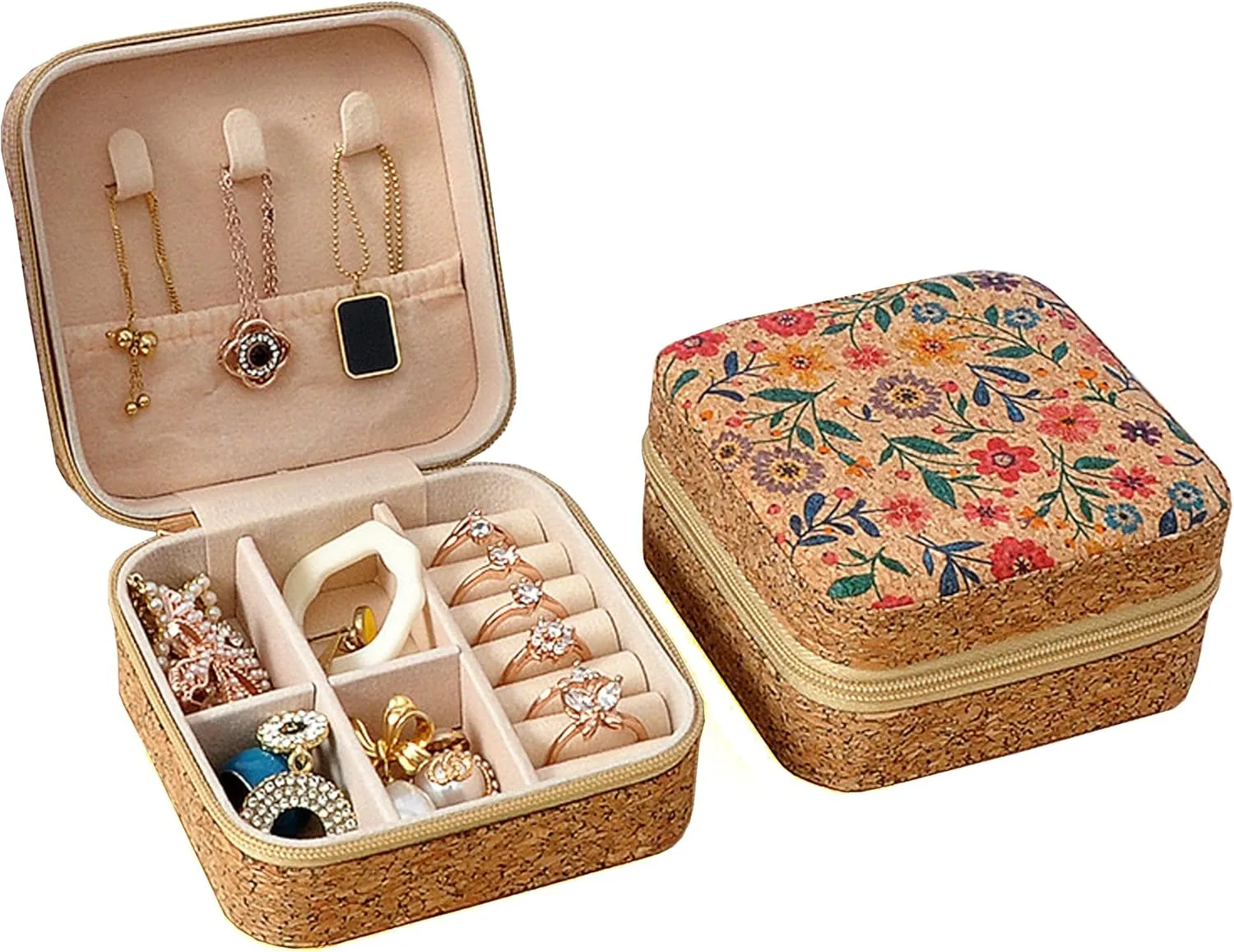 Longjet Small Travel Jewelry Organizer Box, Mini Jewellery Gift Case for Women to Organize Rings, Necklaces, Earrings (Small Floral)